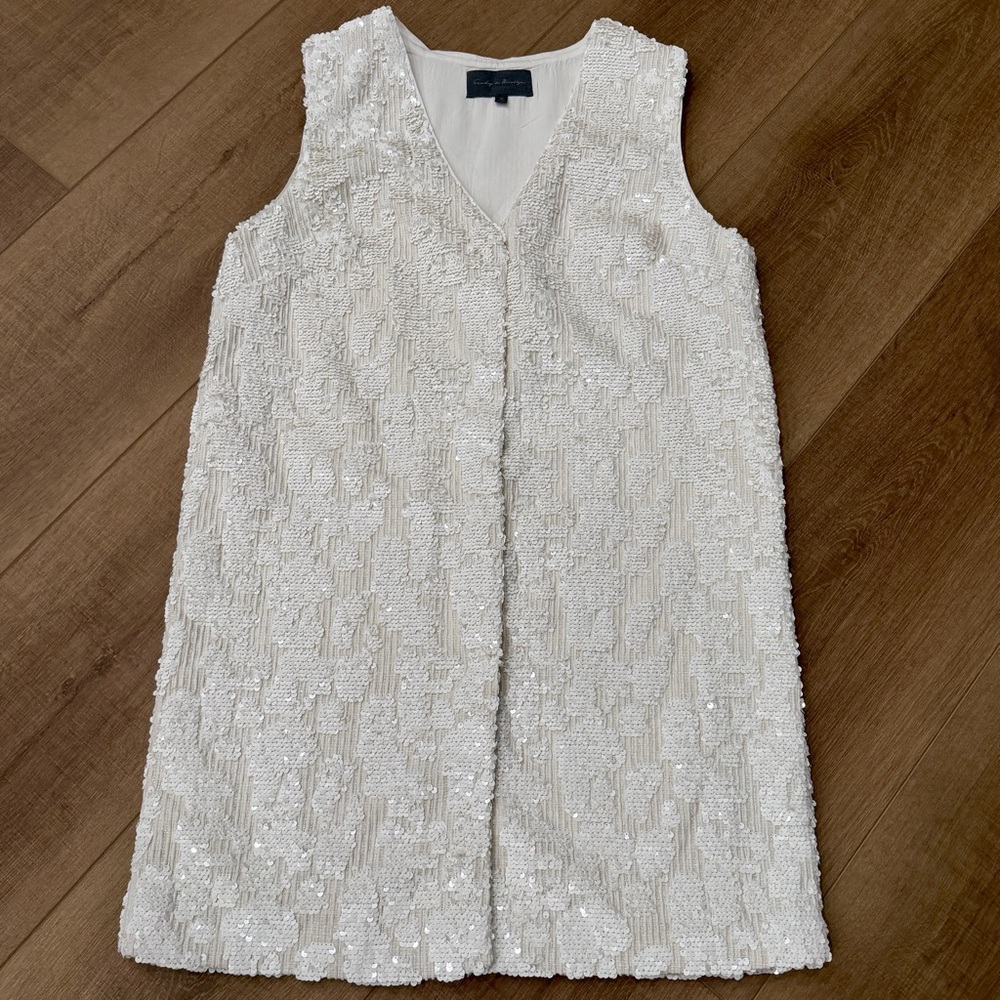 Anthropologie Sunday in Brooklyn White Sequin Vest Dress Medium SnapClose Formal - Picture 2 of 13